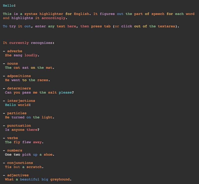 Illustration for article titled This Web App Highlights English Syntax Like It's Code